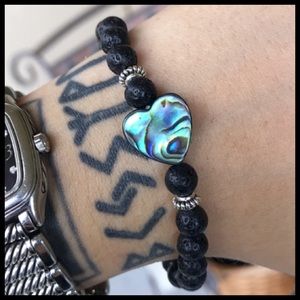 Genuine abalone heart design with black lava rock beads oil diffuser bracelet